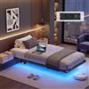 VASAGLE Struttura Letto 90 x 190 cm con LED, Effetto Fluttuante, Multipresa Rimovibile, 2 Prese AC, 1 Porta USB-C, 1 Porta USB-A, 1 Porta USB-A sul Retro, Portata 250 kg, Nero Inchiostro RMB171B101