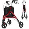 COSTWAY Deambulatore per Anziani in Alluminio Ultraleggero a 3 Ruote, Rollator per Anziani Pieghevole e Regolabile in 6 Livelli 86-96 cm con Borsa e Ruote Bloccabili, Portata 136 kg (Grigio)