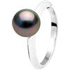 PEARLS & COLORS - Anello in perla di Tahiti coltivata autentica rotonda 8-9 mm, qualità AA+, in argento Sterling 925 massiccio, gioielli da donna