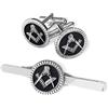 THE MASONIC COLLECTION - Set di gemelli e cravatta quadrati e compasso, da uomo, placcati in argento, in sacchetto di velluto/confezione regalo, regalo massone per uomini, Misura unica, Ottone, Non