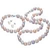 Treasure Bay Parure di gioielli da donna - elegante 8 - 9 mm a forma di riso perle d'acqua dolce collana bracciale e orecchini con perle in bianco, nero, grigio, rosa e multicolore, Argento, Perla
