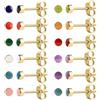 JMFENFA Set di 12 paia di orecchini a perno per piercing all'orecchio, in acciaio inox chirurgico, multicolore, con pietra portafortuna e zirconia cubica, per pistole per piercing all'orecchio, 3mm