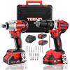 TEENO Kit 2-in-1 Trapano Percussore 45Nm e Avvitatore a Impulsi 20V - Cassetta degli Attrezzi per Bricolage, Riparazione Auto/Mobili - 2 Batterie 2.0Ah, Caricabatterie Rapido, 25 Accessori