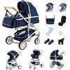 YAZOCO Passeggino Trio, combinazione 3 in 1 passeggino cittadino pieghevole di lusso Borsa mamma con cestino porta bebè (3 in 1 739 Blu)
