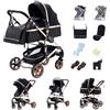YAZOCO Passeggino Trio, combinazione 3 in 1 passeggino cittadino pieghevole di lusso Borsa mamma con cestino porta bebè (3 in 1 739 Oro Nero)