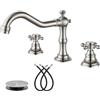 gotonovo Rubinetto per lavabo da bagno a 3 fori con doppia maniglia a croce rubinetto miscelatore per lavabo da bagno rubinetto per lavabo acqua calda fredda abbinata scarico pop-up nichel spazzolato