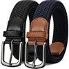 CHAOREN Set di Cintura Elastica Uomo, Cinta da Lavoro Uomo intrecciata senza Buchi 35mm, Adatto per Golf Casual e Jeans, Nero/Blu, 115cm (per vita 95-105cm / 36-39)