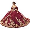 Fuomomo Abito da Quinceanera in Tulle Glitterato con Fiocco splendido Abito da Ballo con Applicazioni Dorate Abiti da 16 Anni MT061