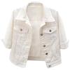 Locachy Donna Manica 3/4 Breve Giacca di Denim Risvolto Pulsante Giù Ritagliato Trucker Jean Giacche Cappotti, bianco, Small