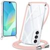Xylota Cover con Cordino per Samsung Galaxy A16 5G,Trasparente Custodia con Laccio Tracolla Regolabile Corda Collana Catena,Ultra Sottile Silicone TPU + PC Antiurto AntiGraffio Protettiva Case,OroRosa