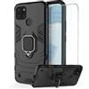 DERHAN Cover per Realme C21Y / Realme C25Y con Vetro Temperato, Custodia Protettiva Resistente Antiurto Robusta Case con Supporto Magnetico Rotante a 360° - Nero