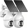 ANRAN 2K Telecamera Sorveglianza Esterno WiFi, Videocamera Solare con Pannello, 360° PTZ Rotante, Visione Notturna a Colori, Audio Bidirezionale, Rilevazione di Movimento PIR con Allarme, 2 Pezzi
