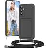 Vauki Cover per Samsung Galaxy A55 con Cordino Porta Carte, Morbido TPU Silicone Case con Laccio Tracolla, Regolabile e Rimovibile, Antiurto AntiGraffio Case per Samsung A55, Nero