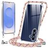 Vauki Cover con Cordino per Samsung Galaxy S25 FE, Trasparente Silicone Custodia con Laccio Collana Tracolla, TPU+PC Bumper Antigraffio Proteggere Case Corda per Samsung S25 FE, Rose 01