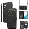 Generic Custodia a portafoglio per Samsung Galaxy A56 5G, in pelle con cerniera, con porta carte, fibbia magnetica, antiurto, con cordino e catena in pelle, da donna (nero)