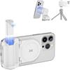 JJC Impugnatura magnetica per telefono con telecomando Bluetooth, impugnatura per fotocamera e smartphone iPhone, Android, supporto da scrivania e treppiede, colore bianco