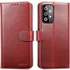 Lensun Cover per Samsung Galaxy A52S 5G/A52 5G/A52 4G, Custodia in Vera Pelle [RFID Blocking] Libro Portafoglio Chiusura Magnetico Flip Custodie Cuoio per Samsung A52/A52S 5G -Vino rosso