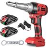 ONEVAN rivettatrice a batteria, 20.000N pistola per rivetti 2,4-5,0 mm, con 2 batterie 1.5Ah, storke 18mm, senza spazzole, rivettatrice elettrica automatica, pistola rivettatrice batteria