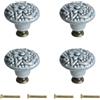 Rundago Set di 4 Pomelli Vintage in Ceramica, Manopole Decorative per Mobili con Motivo in Rilievo, Maniglie Rotonde per Cassetti, Armadio, Cucina e Bagno (34mm)