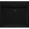 PRIMAGRAN Lavello da Cucina Tutto Nero 58x53cm, Lavandino in Granito a 1 vasca + Sifone Classico, Lavabo da Cucina Incasso al Mobile 60cm - Oslo Max Level S127