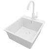 PRIMAGRAN Lavandino da Cucina Tutto Bianco 43x50cm, Lavello in Granito a 1 vasca + Rubinetto 32x20cm + Set di accessori, Lavabo da Cucina Incasso al Mobile 45cm - Riga S138