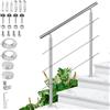 Ollewiellan Corrimano in acciaio inox, ringhiera per scale esterne ed interne, 80 cm, Ø 42 mm, con 3 barre trasversali e accessori, ringhiera per scale regolabile ad angolo per giardino, ingresso casa