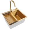Treeisland Lavello da cucina in acciaio inox, 50 x 45 cm, 1 vasca, con rubinetto e scolapiatti, colore: oro