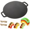 Bekith Padella in ghisa da 30,5 cm con supporto per taco, piastra in ghisa con doppio manico, teglia per pizza, tortillas, crêpe, dosa, da utilizzare in forno, sul fornello, sulla griglia o sopra un