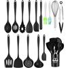 Tixexo Set di utensili da cucina (nero), 15 pezzi di utensili da cucina e pentole, set di mestoli in silicone, set di utensili da cucina antiaderente e resistente al calore con supporto per utensili