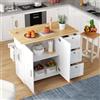 Merax Carrello da cucina con piano di lavoro pieghevole, armadio da cucina su ruote con 3 cassetti e 2 ante, sala da pranzo, isola da cucina mobile, per cucina e sala da pranzo, 135 x 44 (70 x 90 cm,