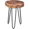 FineBuy Tavolino Legno Massello Acacia Metallo 35 x 45 x 35 cm | Tavolo Soggiorno Country Stile | Tavolo Decorativo con Gambe in Metallo | Tavolino da caffè Fetta Tronco D'albero
