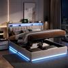 BSCFHCZ Letto 140x200 Contenitore Imbottito, Letto a Una Piazza e Mezza con LED, Prese USB e Testiera Portaoggetti, Rete a Doghe in Metallo, Letto in Velluto per Ragazzi e Adulti, Grigio (Senza Materasso)