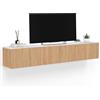IDMarket - Mobile TV sospeso JULIETTE 180 cm con 2 ante, piano effetto marmo, doghe in legno color rovere
