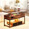 IRONCK Tavolino da caffè con Piano Sollevabile, LED con Presa, 2 AC+USB+USB‑C, Tavolino Salotto Allungabile Moderno con 2 Cassetti, Trasformabile in Tavolo da Pranzo, Legno, 100×80cm (marrone vintage)