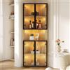 REXO Vetrina in vetro a LED, 62 × 32 × 160 cm, effetto rovere, striscia luminosa a LED, vetro temperato antipolvere, vetrina angolare con porta, libreria, vino e bagno