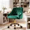 Fiximaster Sedia da scrivania, sedia da toeletta con ruote, altezza regolabile e cuscino spesso, gambe dorate, ideale per ufficio e toeletta, velluto verde