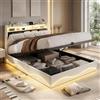 BIYFSDS Letto Contenitore 140 x 200 cm con LED e USB, Letto Idraulico 140 x 200 cm con Ripiani Aperti e Vano Contenitore, Letto Matrimoniale Imbottito 140 x 200 con Sommier e Testiera Imbottita Letto 2