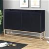 MISNODE Credenza, Mobile portaoggetti a 4 ante con ripiani regolabili, mobile da cucina senza maniglia, mobile da soggiorno con base in metallo (nero)