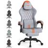 Huracan Sedia da Gaming, Sedie Gamer con funzione massaggiante, poggiatesta e poggiapiedi, Gaming Chair regolabile in altezza, Poltrona da gioco con schienale regolabile 90-135°, grigio-arancione
