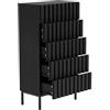 UEV Cassettiera Naturale con 5 Cassetti, Settimino Salvaspazio con Motivo a Doghe di Legno, Cassettiere Camera da Letto Solida e Stabile con Design Antiribaltamento, 60 x 34 x 110 cm, Nero