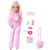 Barbie Dream Besties Malibu Weekend Fuori Porta, bambola dai lunghi capelli biondi con felpa rosa e infradito, outfit a tema viaggio e 7 accessori inclusi, JMV16