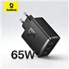 BASEUS Caricabatterie Baseus 65W GaN con ricarica PD USB-C, supporto QC PPS, caricatore rapido portatile per iPhone 17 16 15 14 13 12 e laptop