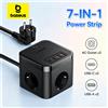 BASEUS Multipresa Baseus 7-in-1 con spina EU, caricatore rapido GaN da 30W, 3 prese CA, 2 USB A, 2 porte di ricarica Type C PD.