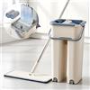 NONE Mop piatto con secchio - Strizzatura senza contatto, facile da usare, testina multifunzionale in microfibra con fibre ultra-fine per pavimenti in legno e laminati
