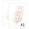 KAIWIN Set di 2 cornici in legno per poster, formato A2, colore bianco, per montaggio a parete, per casa, ufficio, galleria, vacanze, con foto, poster, puzzle