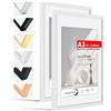 HIMEETIME® 2x Cornice A3 30x42 cm Cornice in legno bianco,Cornice in legno in vero legno per esporre un'immagine di 21x30 cm con tappetino o 29.7x42 cm senza tappetino,Cornice per fotografie A3