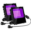 OTeedo Faretto LED UV da 200 W, con spina dimmerabile, IP66, impermeabile, fluorescente, colore nero, per feste, Halloween, decorazione (2 pezzi)