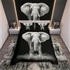 Loussiesd Set copripiumino per letto super king size, motivo elefanti e animali selvatici, set di 3 pezzi, copripiumino con 2 federe per cuscini con cerniera, stile esotico, nero e grigio