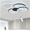 LIUYU Plafoniera LED Soffitto Rotonda a Cerchio 6 Anelli 80x67cm 68W Dimmerabile con Telecomando, Lampadari Moderni per Soggiorno Colori Nero e Bianco