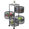Relaxdays Carrello da Cucina con Ruote e 4 Ripiani Girevoli, HxL: 75x34 cm, Metallo, Carrellino Multiuso da Bagno, Nero